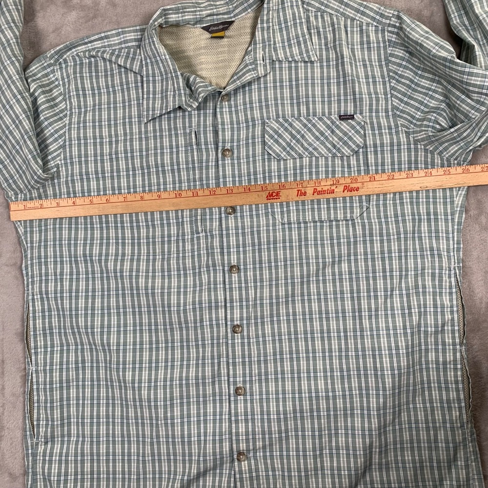 Eddie Bauer Travex Button Up Mens XL Green Plaid Long Sleeve Hiking Shirt - Picture 4 of 7